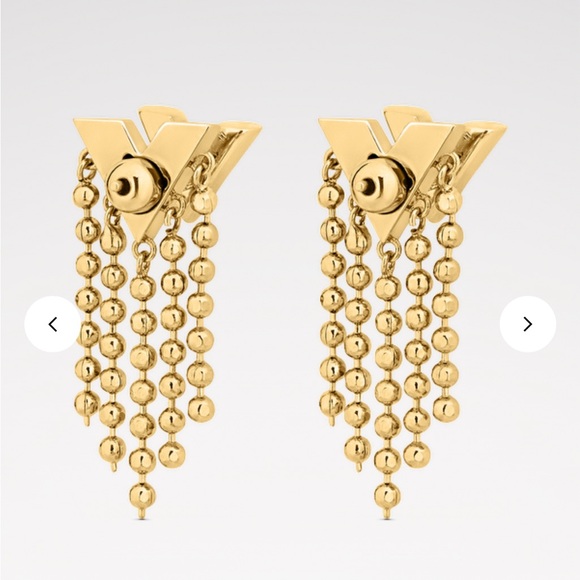 Authentic Louis Vuitton HTF Essential V Boucle Fringe Gold tone Earrings - Picture 7 of 13